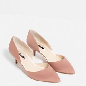 Zara Basic D'orsay Suede Kitten Heels Blush Pink 8